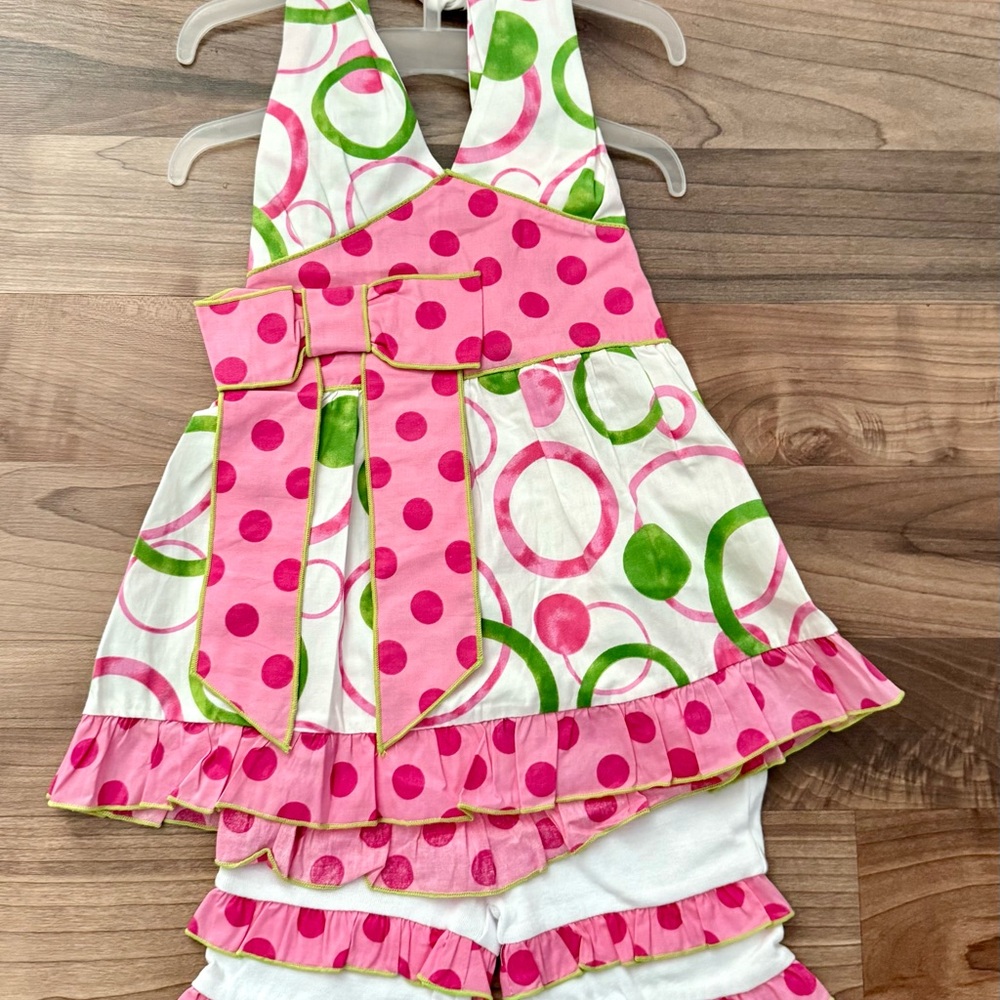 Ann Loren Pink and Green Polka Dot Halter top with matching shorts!